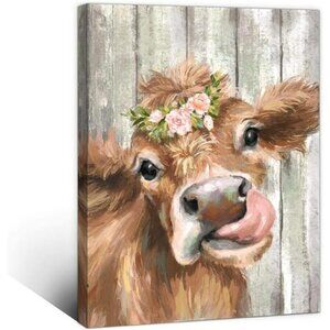 Farmhouse Cow Canvas Wall Art Rustic Animal Picture Bathroom Bedroom Decor